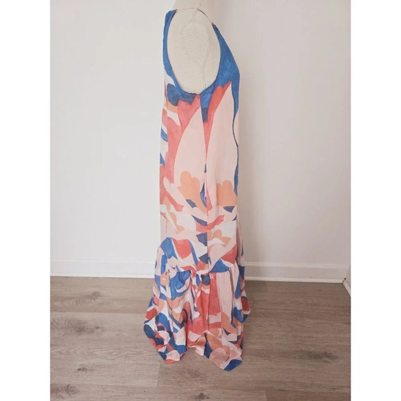 Maeve Anthropologie NWT Flounced Halter Chiffon Blue Pink Maxi Dress S Small - Picture 6 of 13